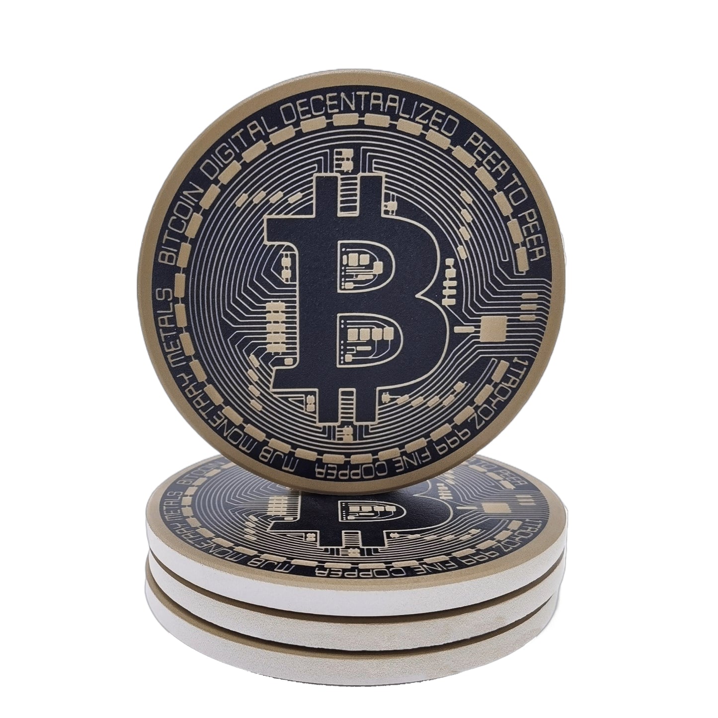 Bitcoin BTC Ceramic Coasters for Drinks Set of 4, Absorbent Cup Coasters with Cork Backing, 4 Inch Cryptocurrency Drink Coaster for Coffee Table, Bar, Home, Office