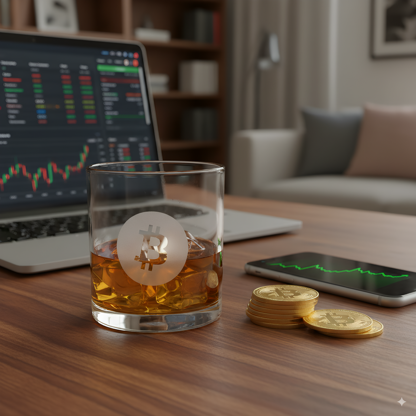 Premium Bitcoin Themed Whiskey Glass Set, Lead-Free Crystal, 11 oz, Novelty Cryptocurrency Design, for Home Bar