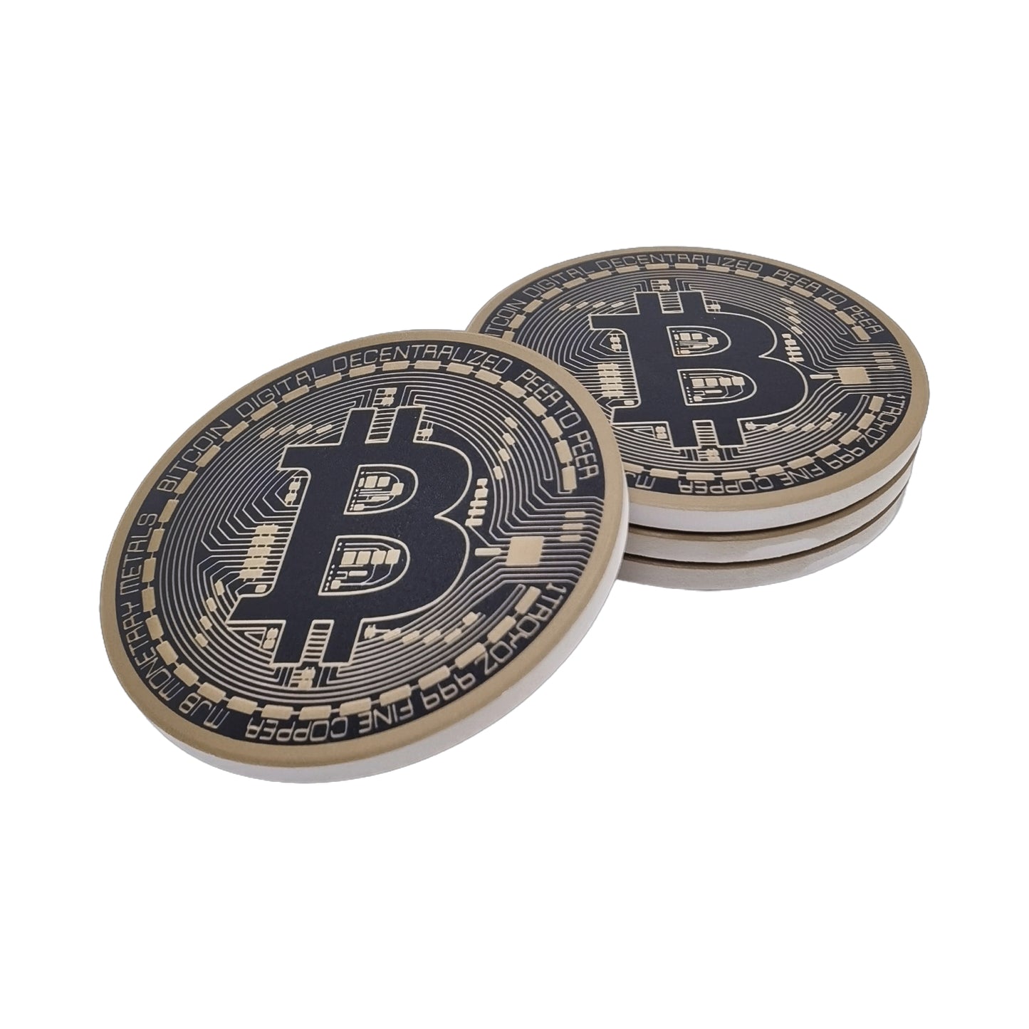 Bitcoin BTC Ceramic Coasters for Drinks Set of 4, Absorbent Cup Coasters with Cork Backing, 4 Inch Cryptocurrency Drink Coaster for Coffee Table, Bar, Home, Office