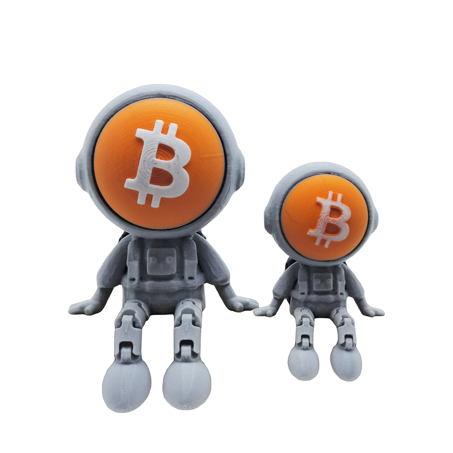 Bitcoin Astronaut Figurine Set – 3D Printed Crypto Astronauts with Flexible Legs and BTC Face Mask, Desk Decor and Gift (2 Pieces)