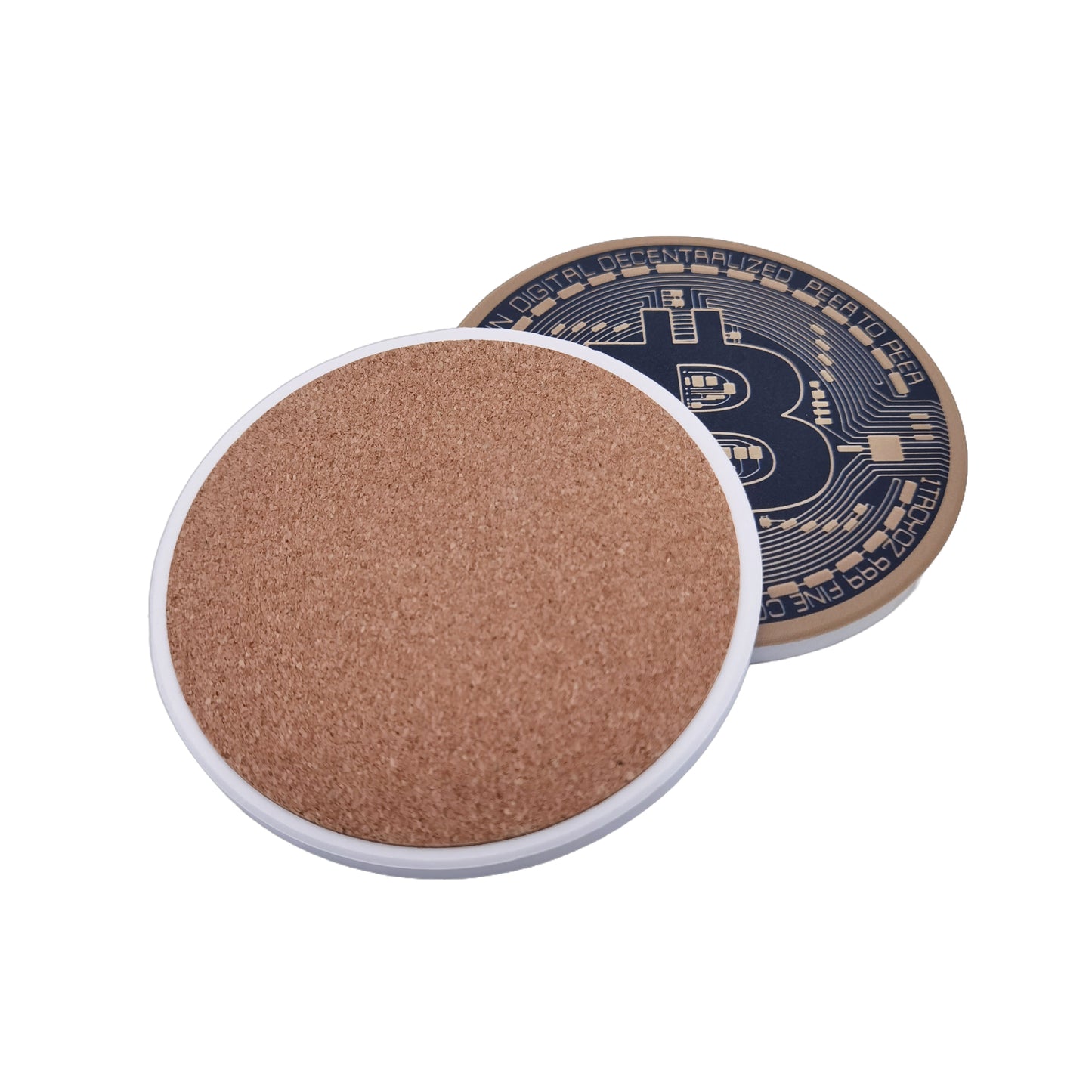 Bitcoin BTC Ceramic Coasters for Drinks Set of 4, Absorbent Cup Coasters with Cork Backing, 4 Inch Cryptocurrency Drink Coaster for Coffee Table, Bar, Home, Office