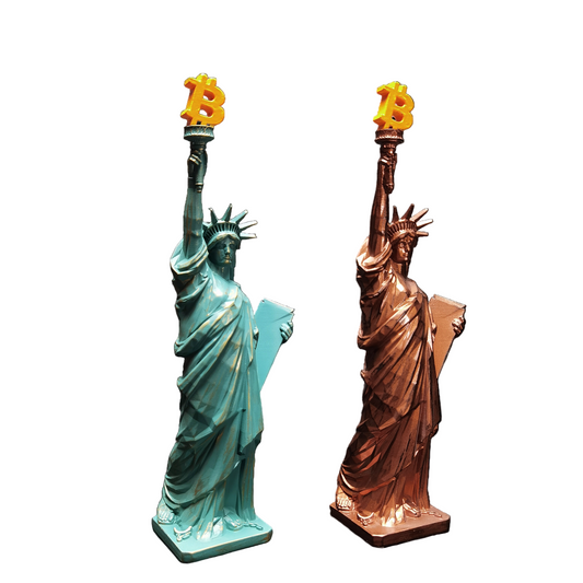 Statue of Liberty with Bitcoin Torch – 10" Resin Sculpture with Cold Cast Bronze Finish, Unique Crypto Art Collectible Decor