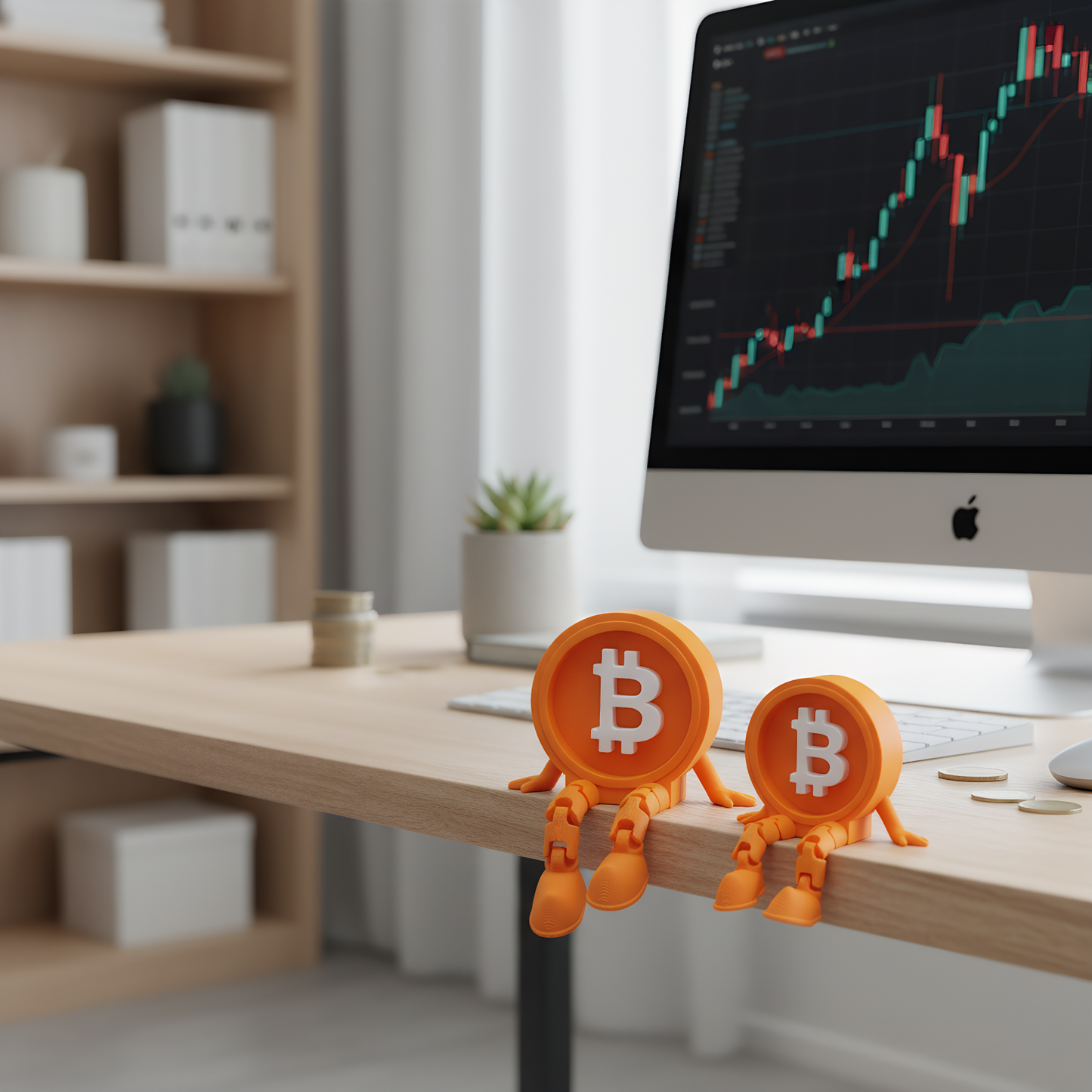 Mr. Bitcoin Figurine Set – 3D Printed Crypto Desk Figures with Flexible Legs