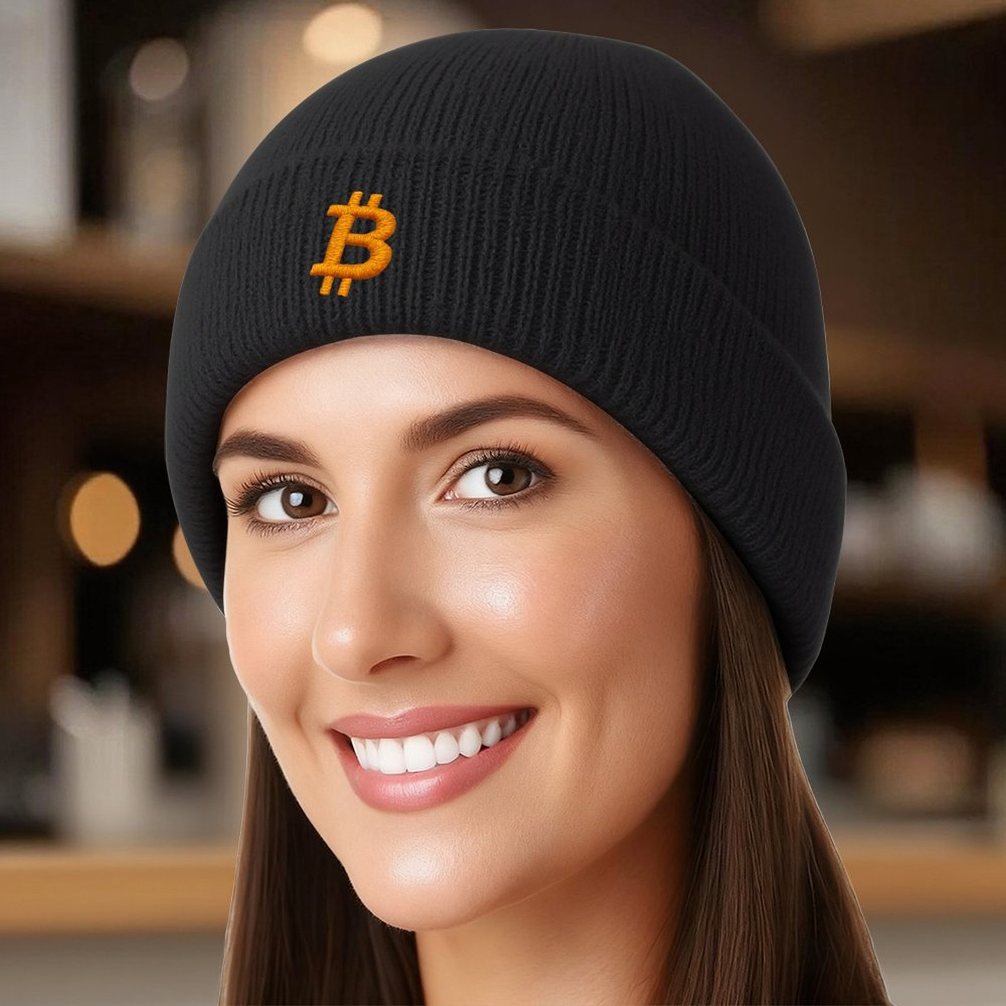 Bitcoin Logo Knit Beanie – Soft Stretchable Winter Hat for Adults