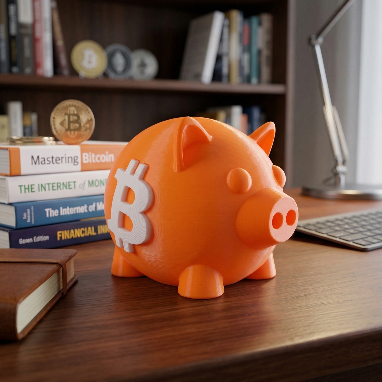 3D Printed Bitcoin Piggy Bank – BTC Logo Coin Savings Bank with Opening Bottom