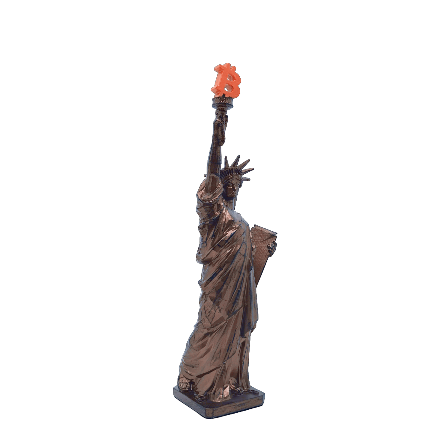 Statue of Liberty with Bitcoin Torch – 10" Resin Sculpture with Cold Cast Bronze Finish, Unique Crypto Art Collectible Decor
