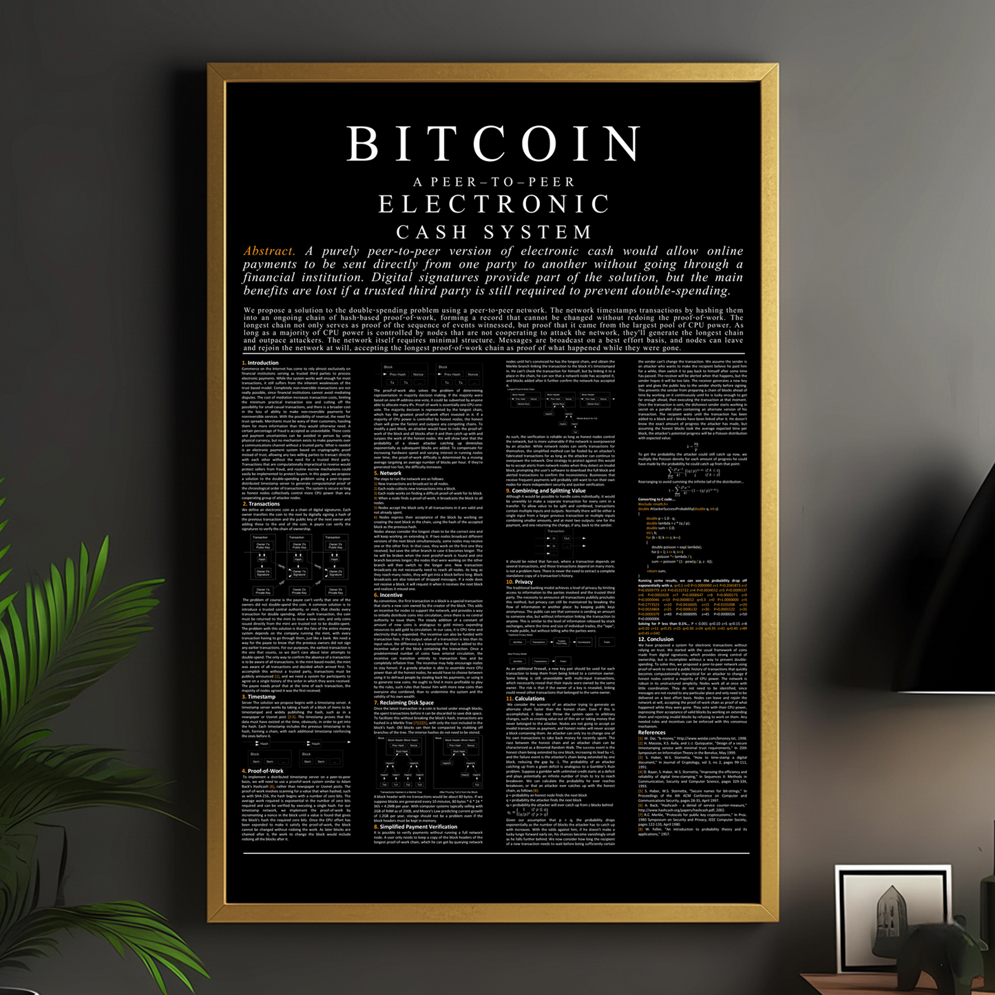 HumblePleb Bitcoin Whitepaper Wall Art – 12" x 18" Crystal Porcelain Print with Aluminum Frame