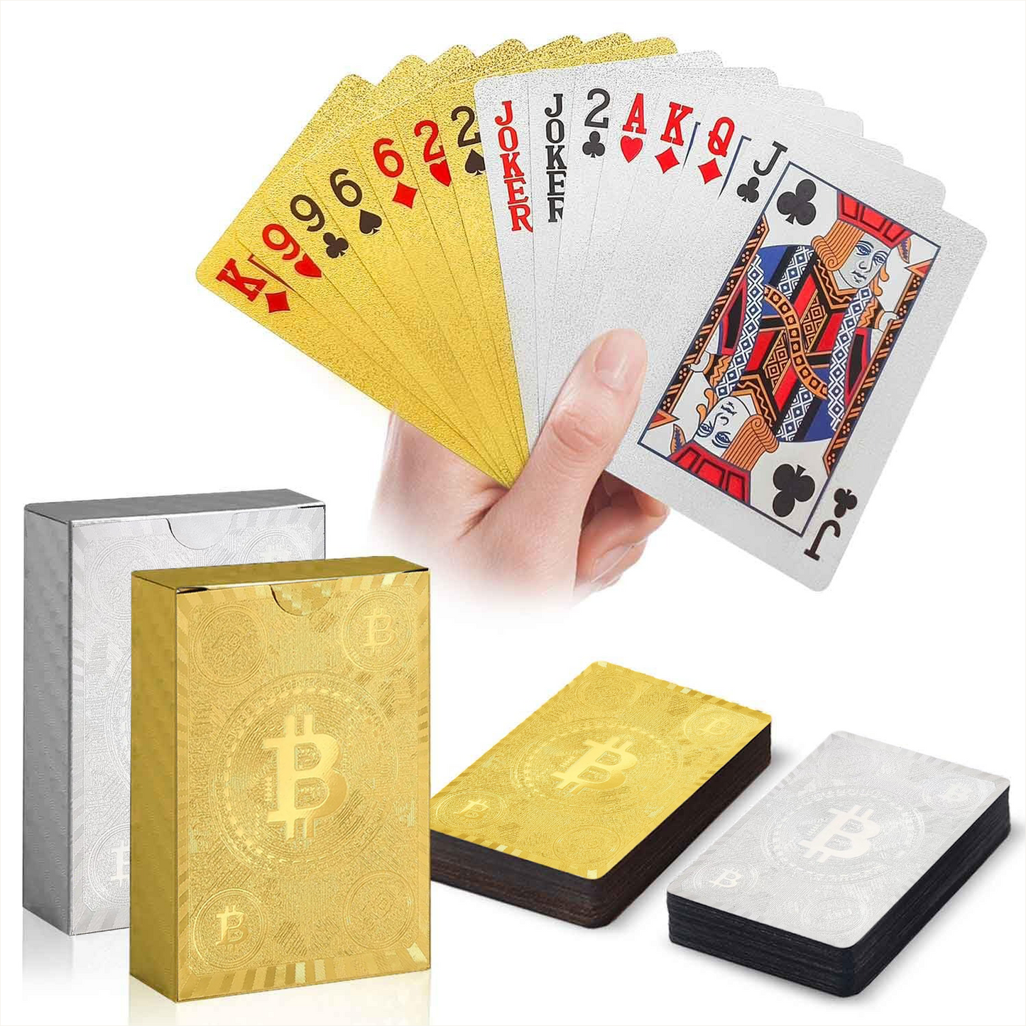 Bitcoin Waterproof Playing Cards – 2-Pack Gold & Silver Foil PET Poker Decks