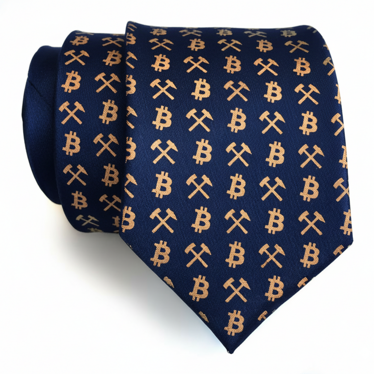 Bitcoin Woven Silk Necktie for Men – Blue & Gold Crypto Pattern Tie with Gift Box