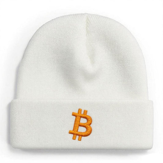 Bitcoin Logo Knit Beanie – Soft Stretchable Winter Hat for Adults