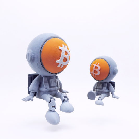 Bitcoin Astronaut Figurine Set – 3D Printed Crypto Astronauts with Flexible Legs and BTC Face Mask, Desk Decor and Gift (2 Pieces)