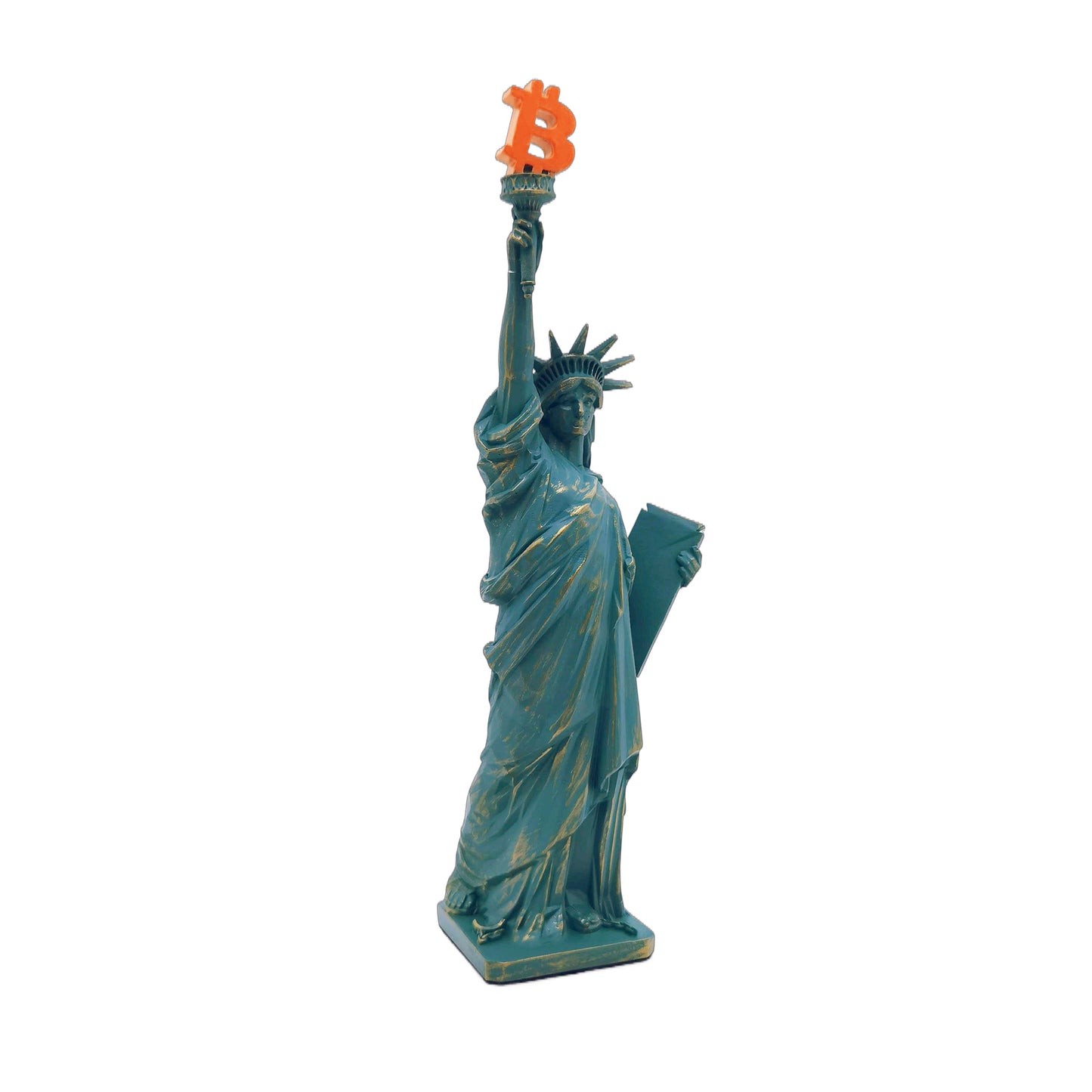 Statue of Liberty with Bitcoin Torch – 10" Resin Sculpture with Cold Cast Bronze Finish, Unique Crypto Art Collectible Decor