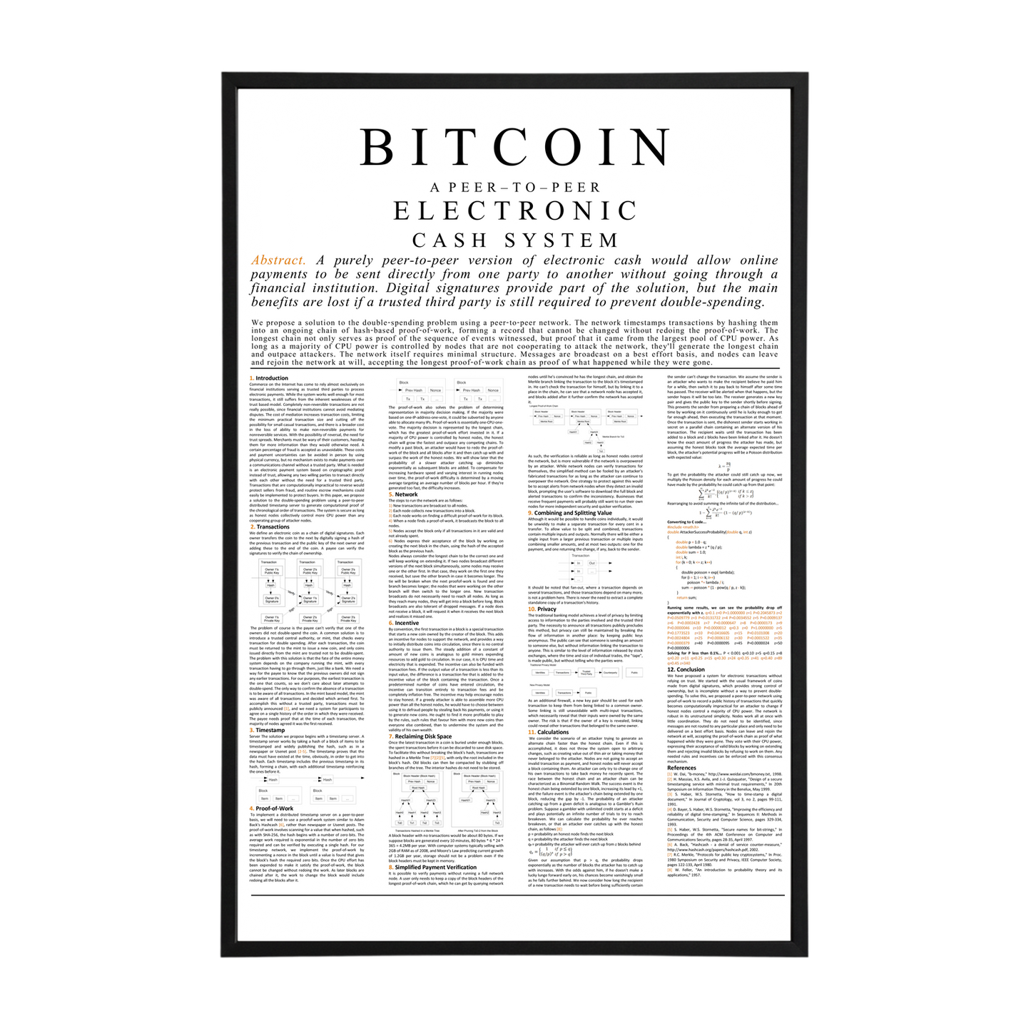 HumblePleb Bitcoin Whitepaper Wall Art – 12" x 18" Crystal Porcelain Print with Aluminum Frame