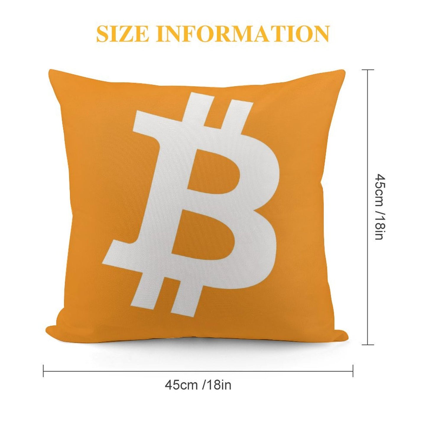 Bitcoin Decorative Throw Pillow – 18" x 18" Orange Velvet Pillow with Insert