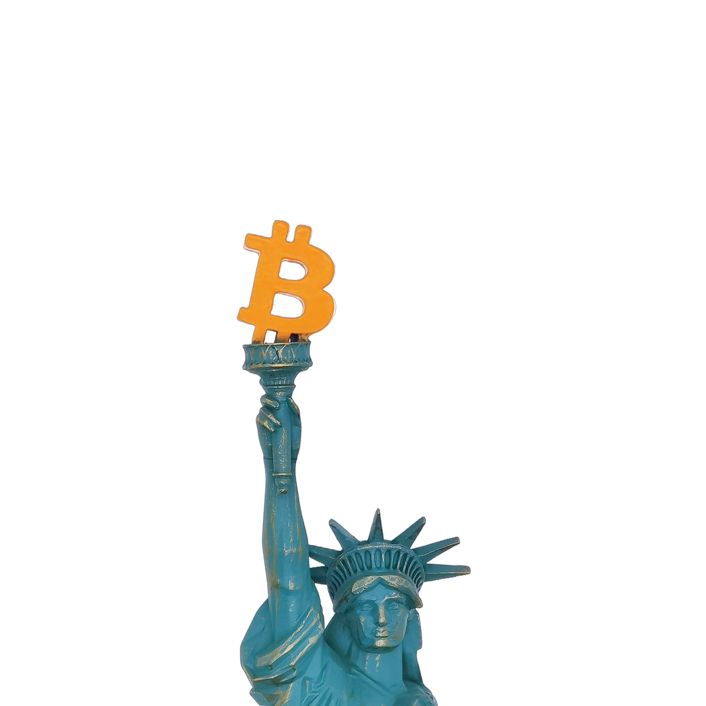 Statue of Liberty with Bitcoin Torch – 10" Resin Sculpture with Cold Cast Bronze Finish, Unique Crypto Art Collectible Decor