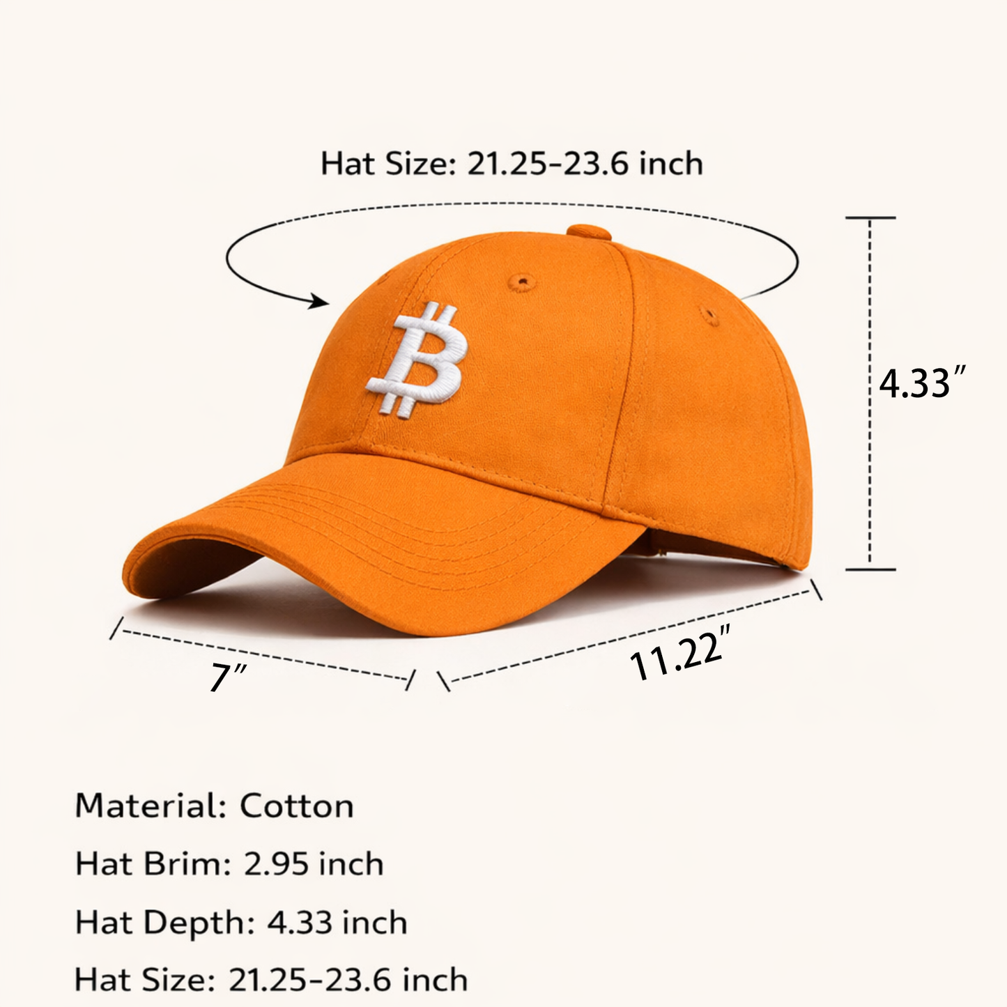 Bitcoin Baseball Cap – Orange Cotton Dad Hat with Embroidered Logo