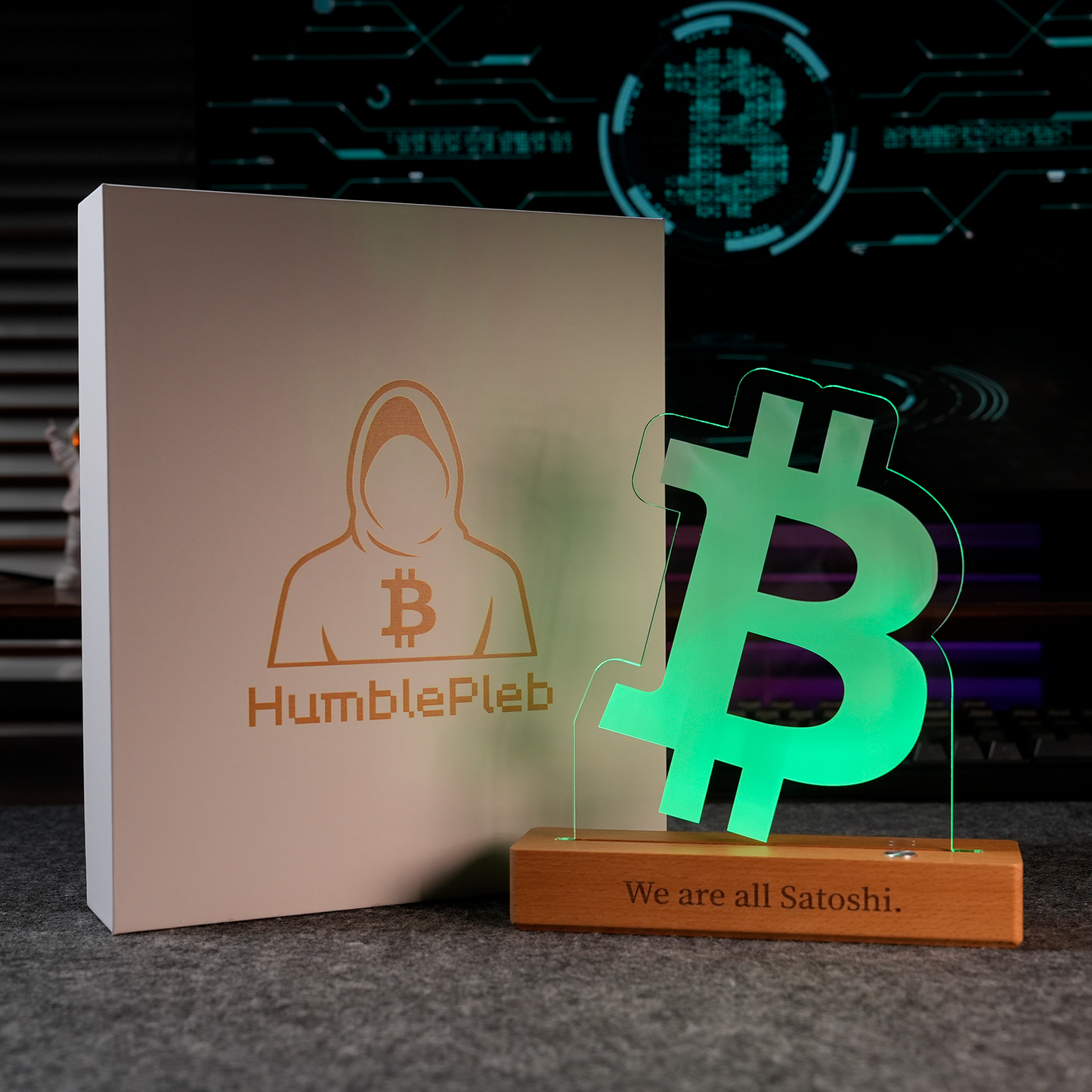 Bitcoin Logo Night Light – 7.1" Color-Changing LED Desk Lamp with Wood Base