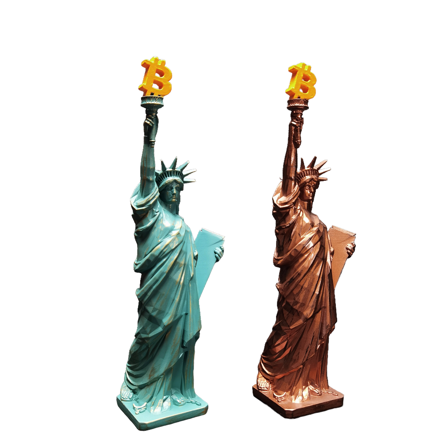 Statue of Liberty with Bitcoin Torch – 10" Resin Sculpture with Cold Cast Bronze Finish, Unique Crypto Art Collectible Decor