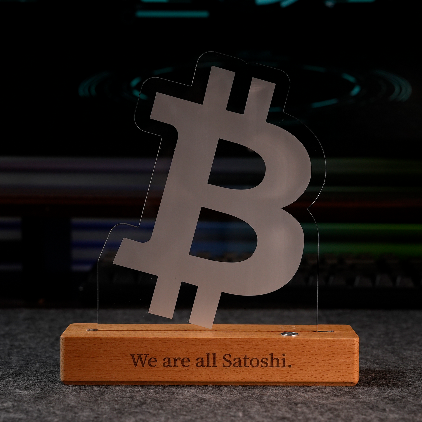 Bitcoin Logo Night Light – 7.1" Color-Changing LED Desk Lamp with Wood Base
