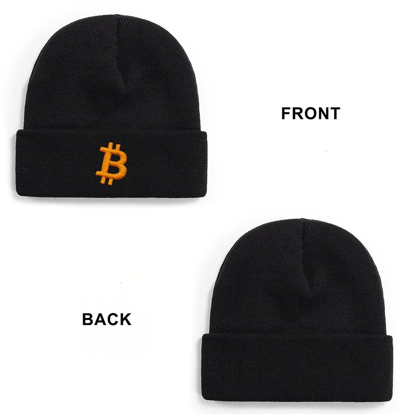 Bitcoin Logo Knit Beanie – Soft Stretchable Winter Hat for Adults