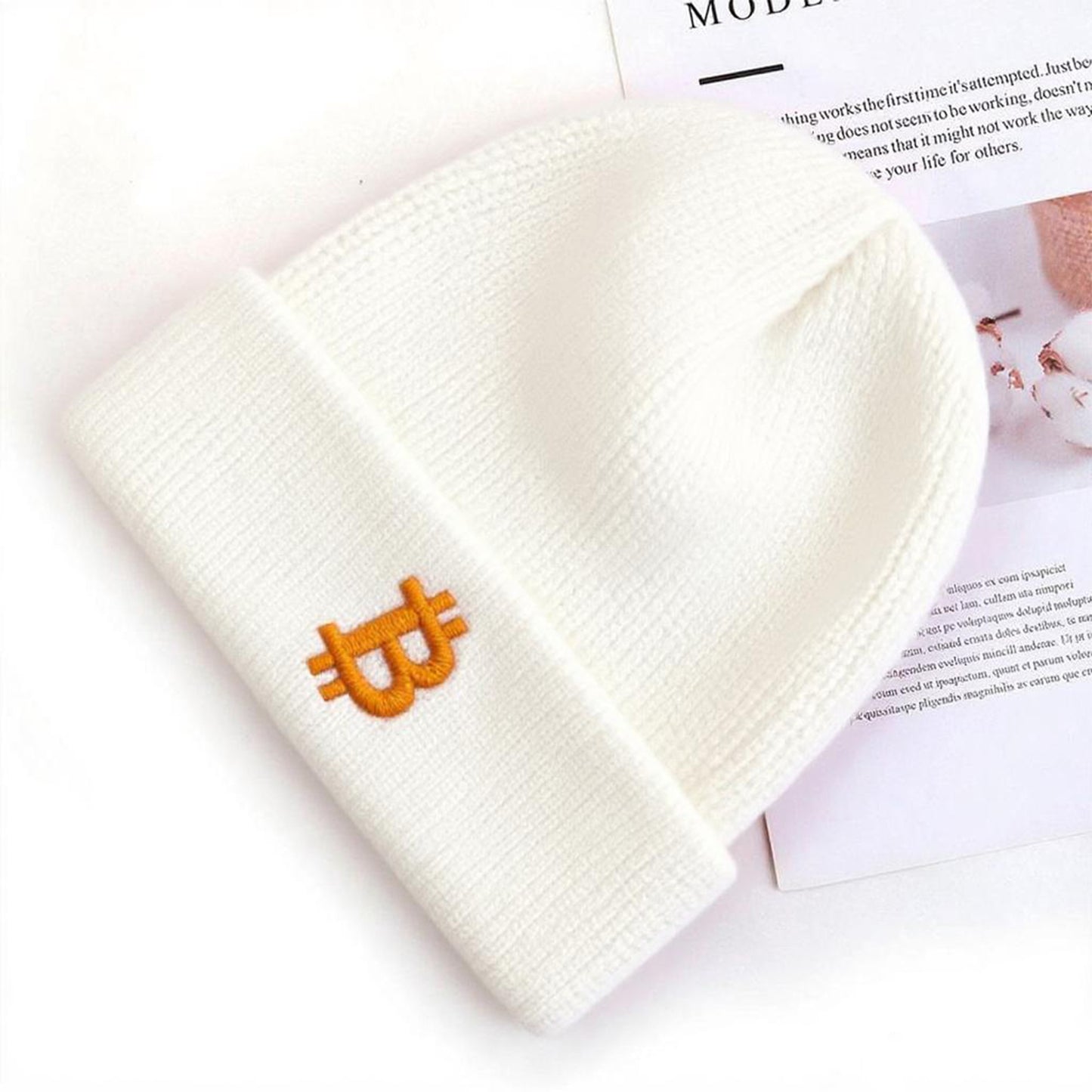 Bitcoin Logo Knit Beanie – Soft Stretchable Winter Hat for Adults