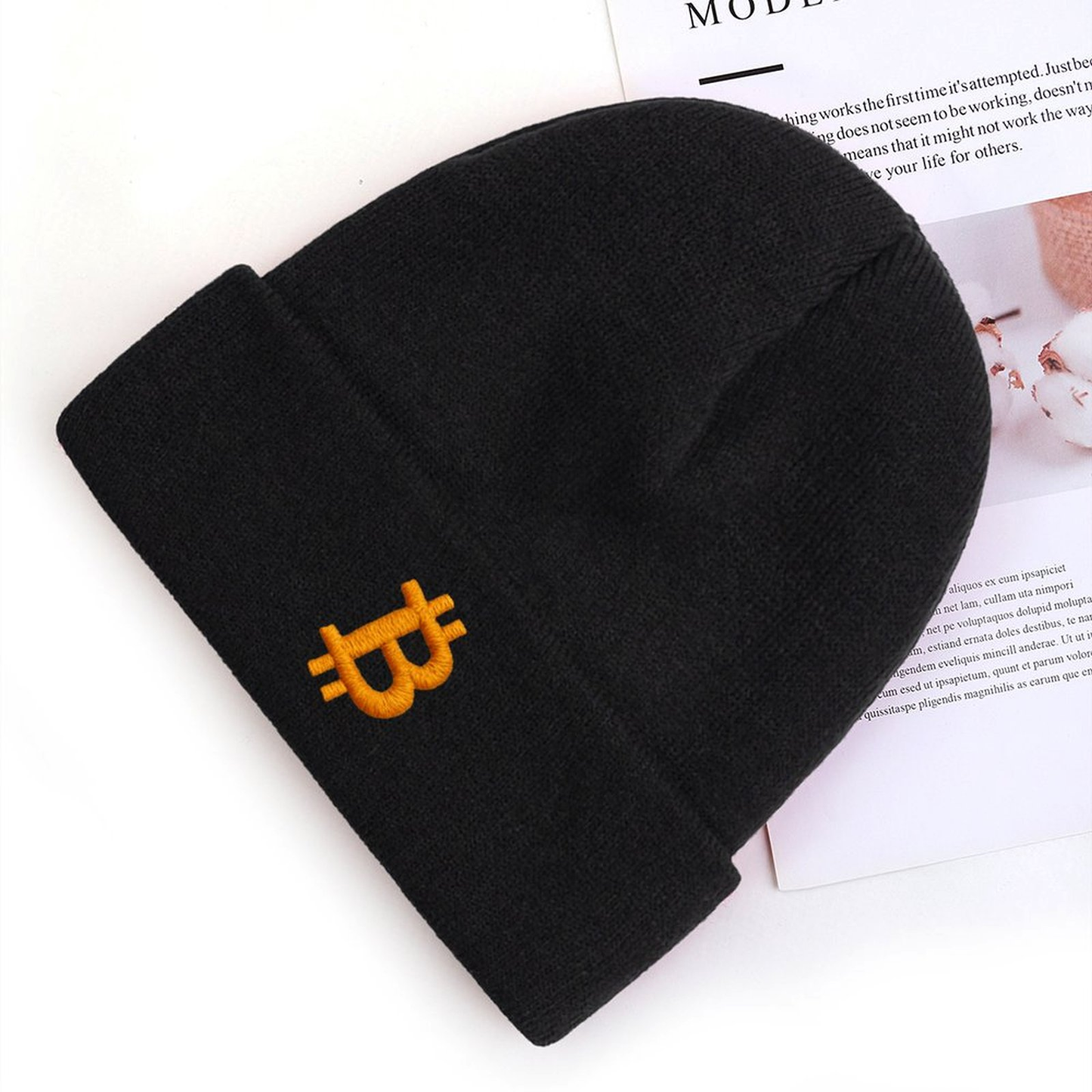 Bitcoin Logo Knit Beanie – Soft Stretchable Winter Hat for Adults