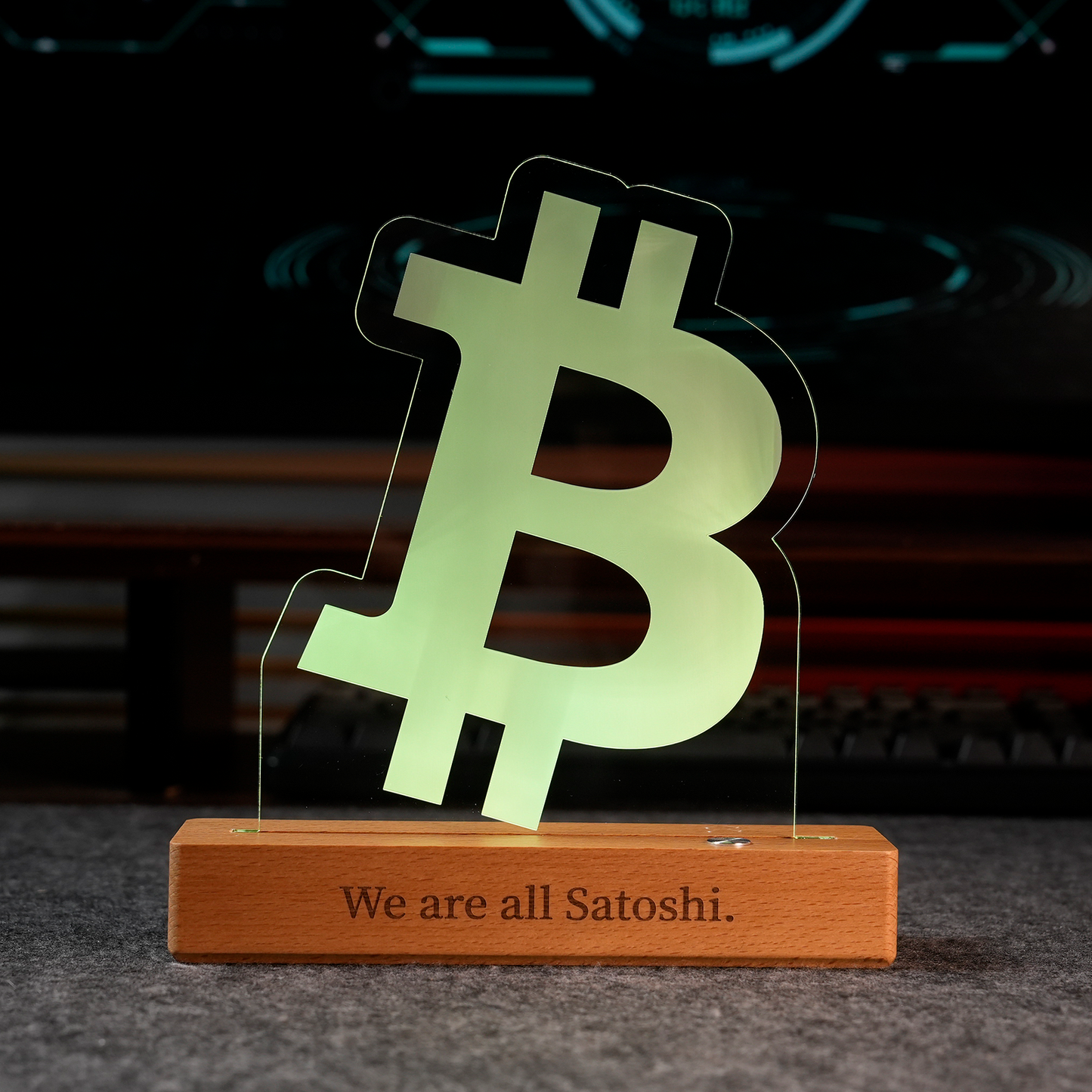 Bitcoin Logo Night Light – 7.1" Color-Changing LED Desk Lamp with Wood Base