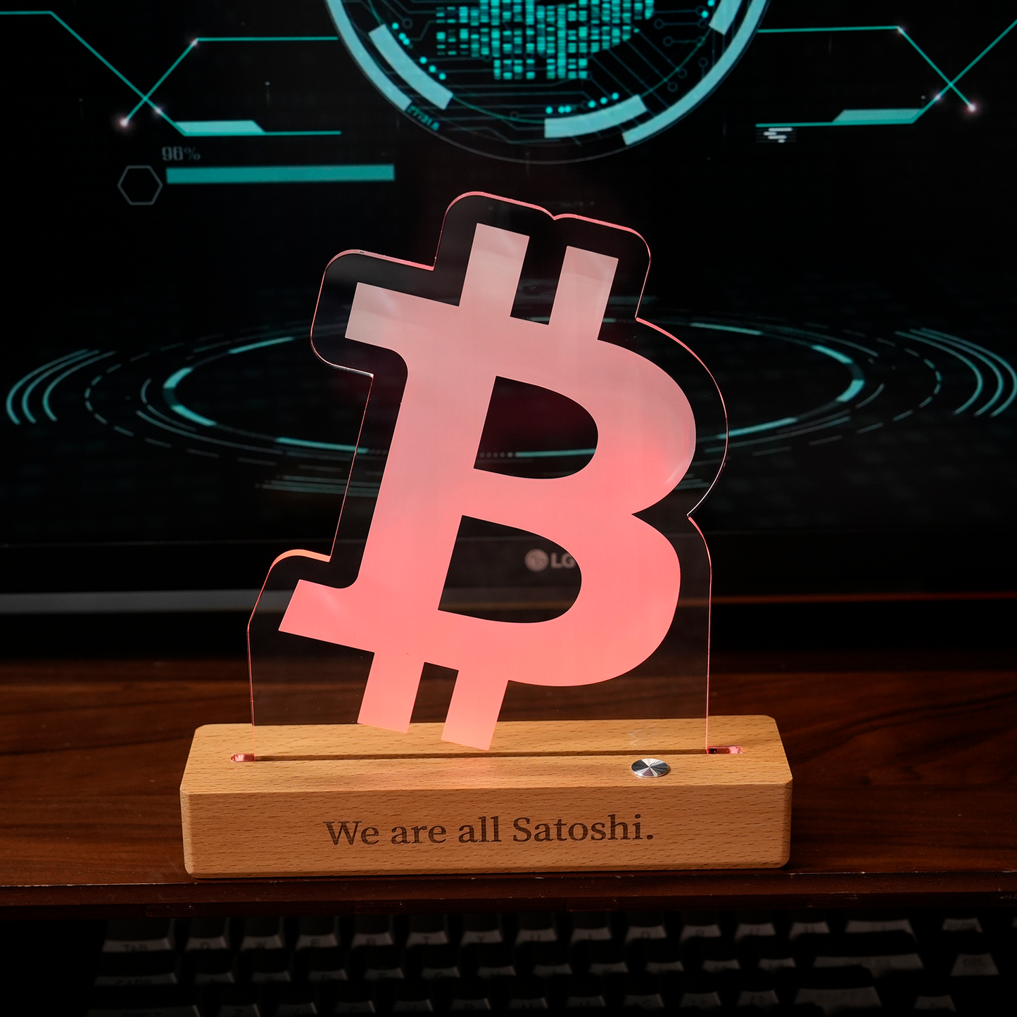 Bitcoin Logo Night Light – 7.1" Color-Changing LED Desk Lamp with Wood Base