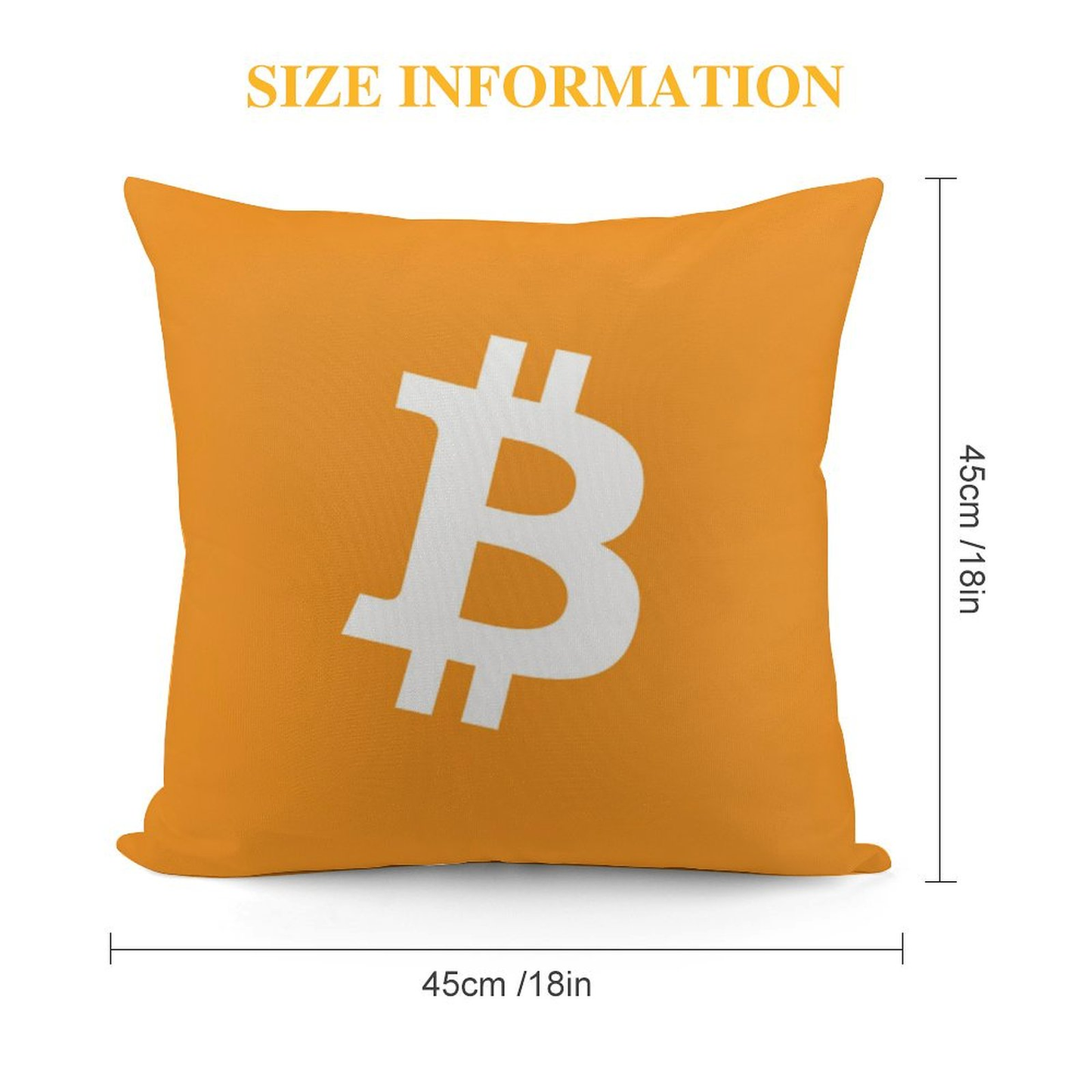 Bitcoin Decorative Throw Pillow Cover, Holland Velvet, 18x18 Inch, Hidden Zipper, Square, Washable, Cryptocurrency Theme