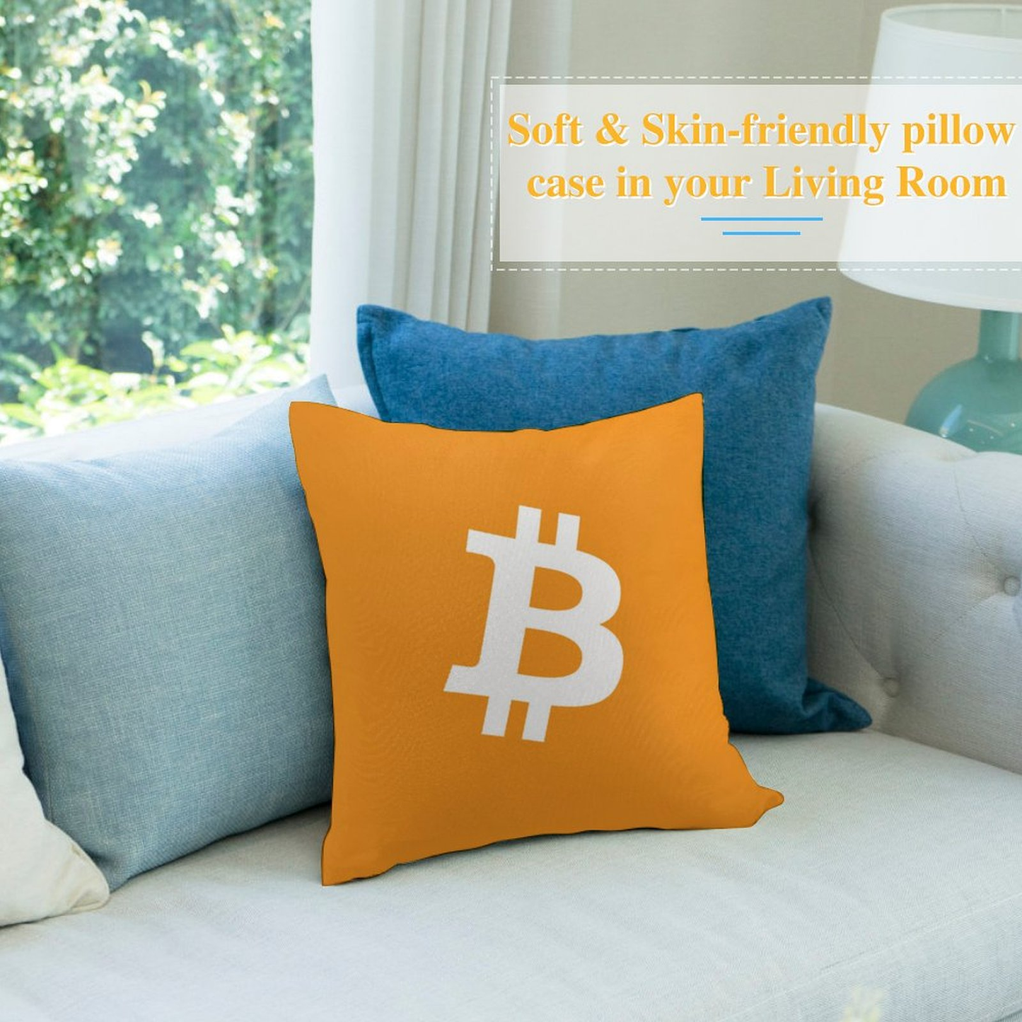 Bitcoin Decorative Throw Pillow Cover, Holland Velvet, 18x18 Inch, Hidden Zipper, Square, Washable, Cryptocurrency Theme