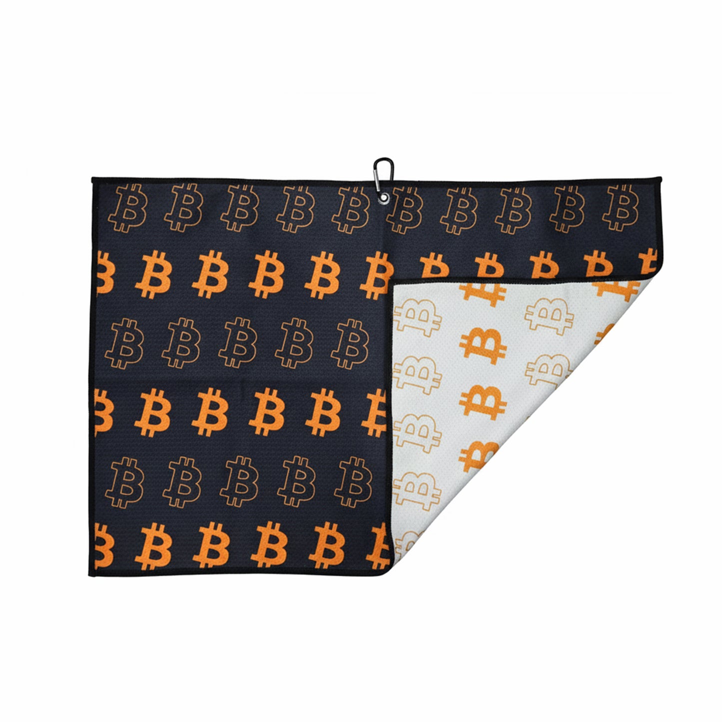 Bitcoin Golf Towel with Metal Clip – Black & White Waffle Microfiber Golf Towel