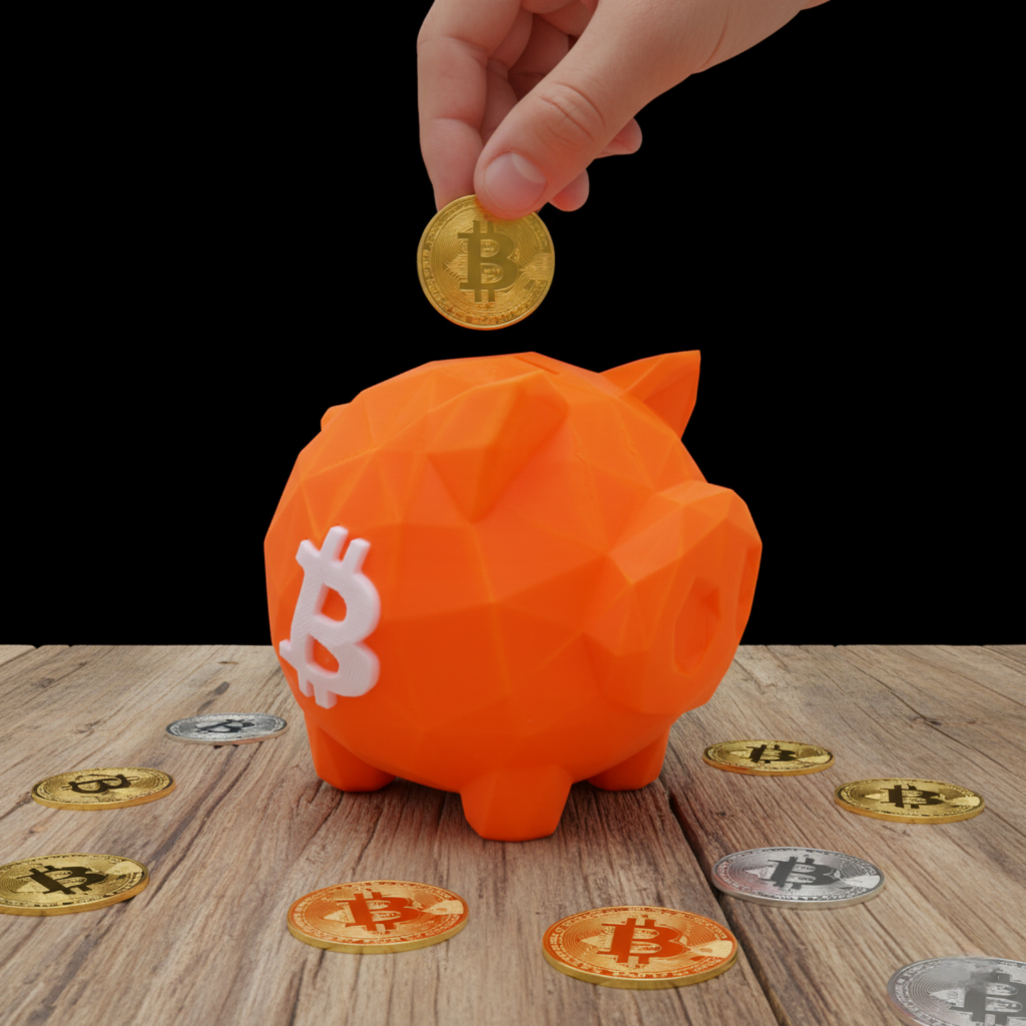 3D Printed Bitcoin Piggy Bank – BTC Logo Coin Savings Bank with Opening Bottom