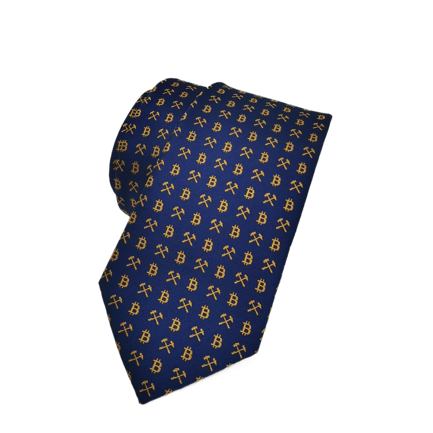Bitcoin Woven Silk Necktie for Men – Blue & Gold Crypto Pattern Tie with Gift Box