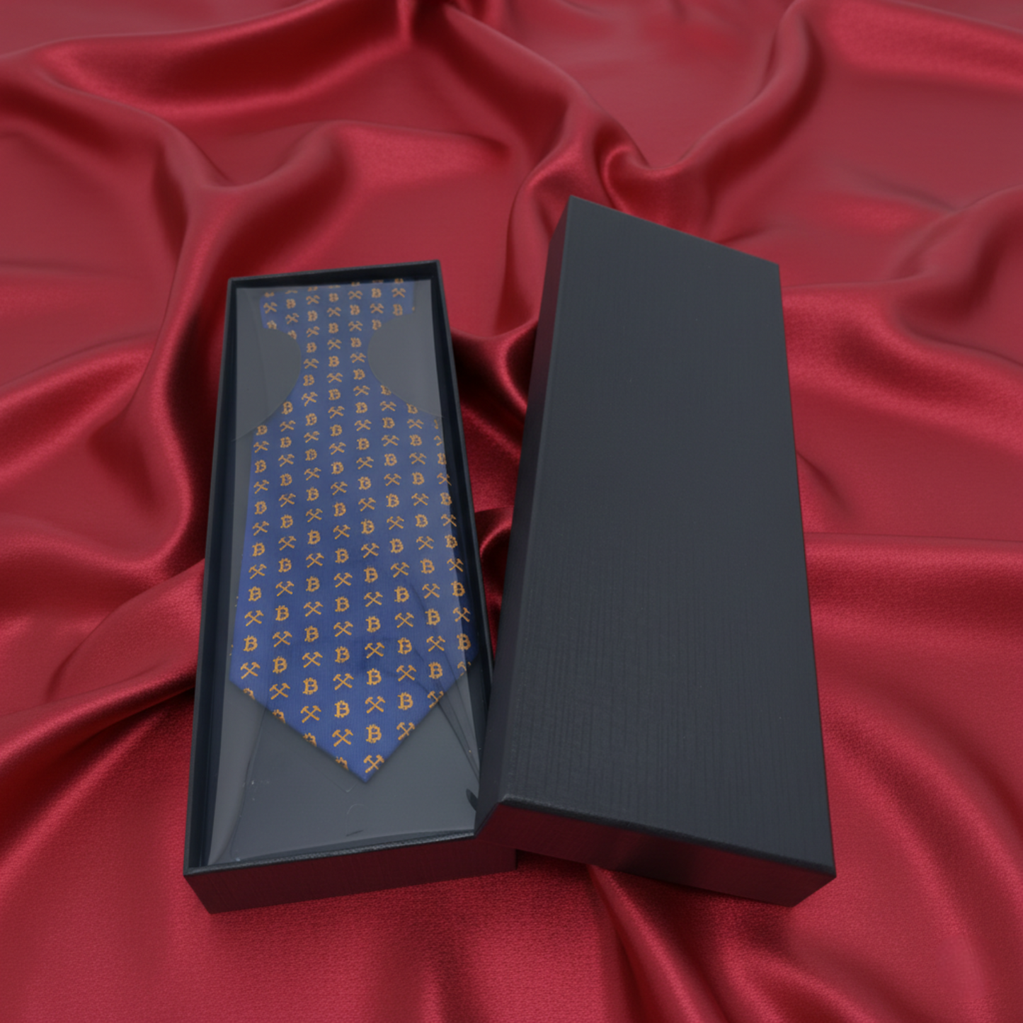 Bitcoin Woven Silk Necktie for Men – Blue & Gold Crypto Pattern Tie with Gift Box